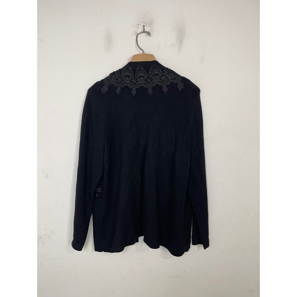 Chicos Black Beaded Lace Velvet Open Front‎ Cardigan Sweater Petite 3P - Picture 3 of 11